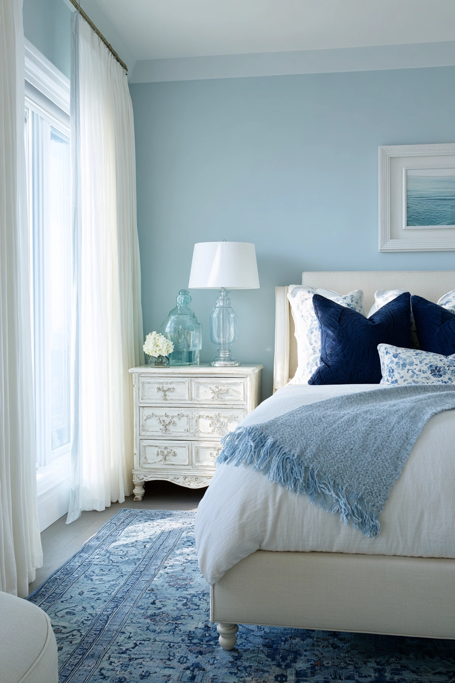 blue and cream bedroom 1