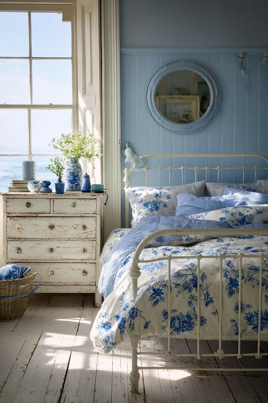 blue and cream bedroom 17