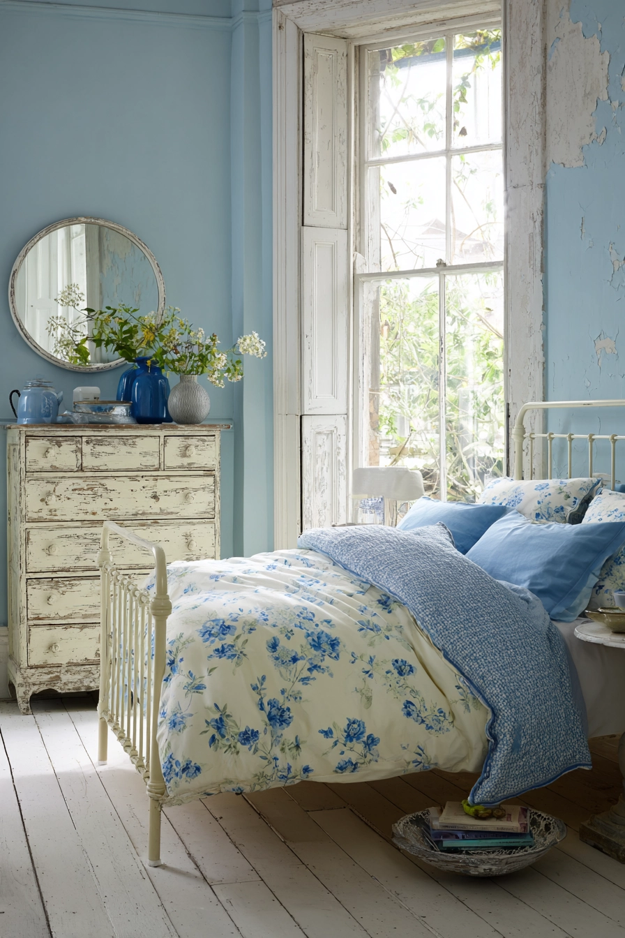 blue and cream bedroom 18