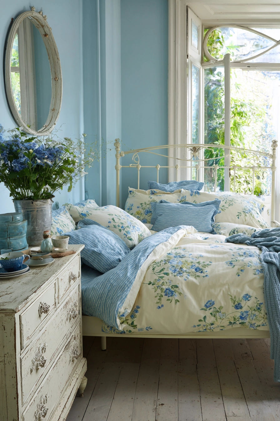 blue and cream bedroom 19