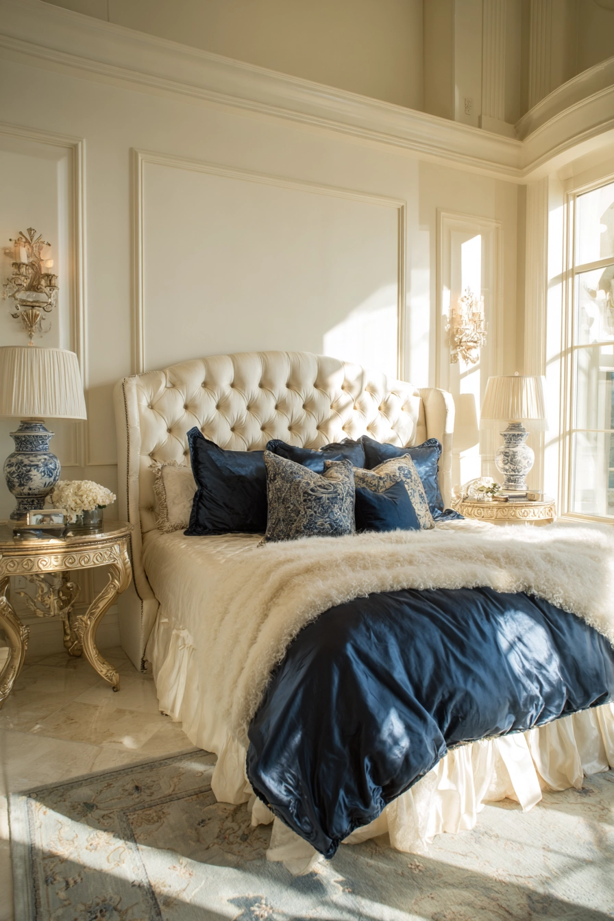 blue and cream bedroom 22