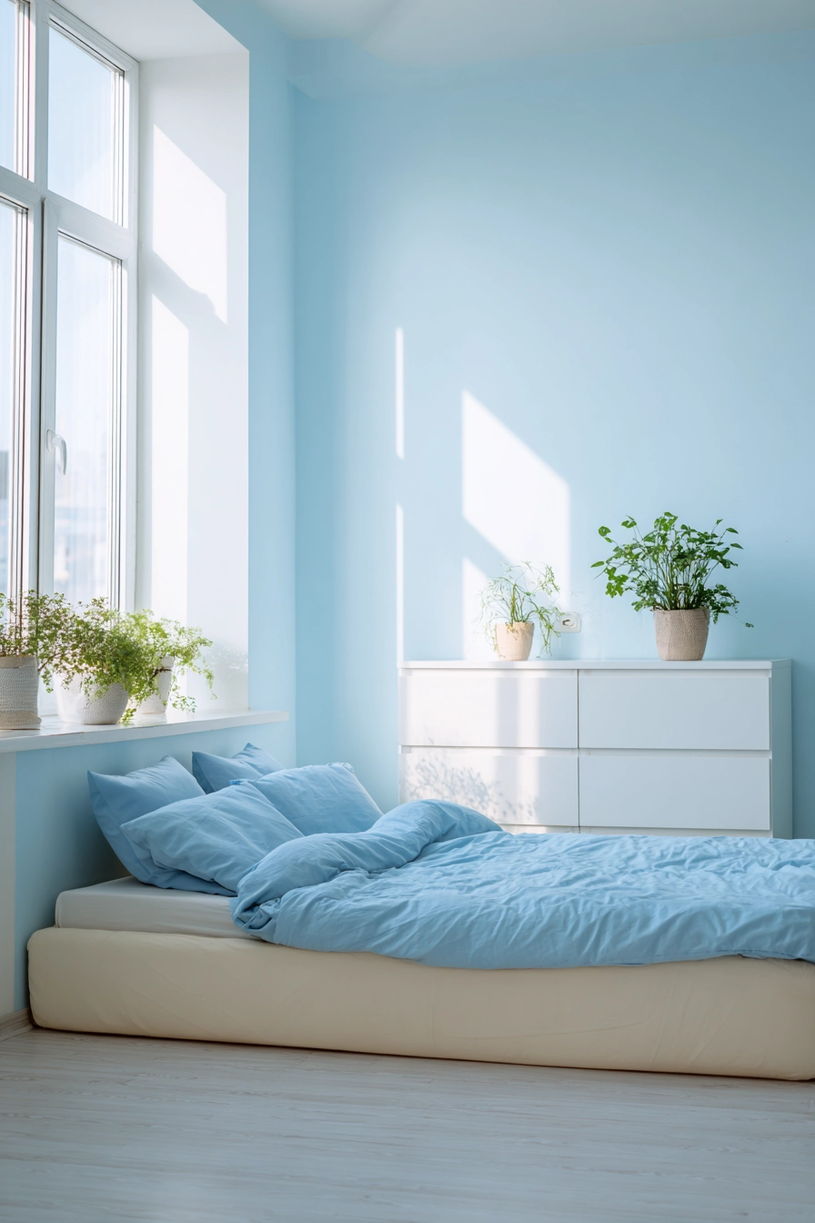 blue and cream bedroom 35
