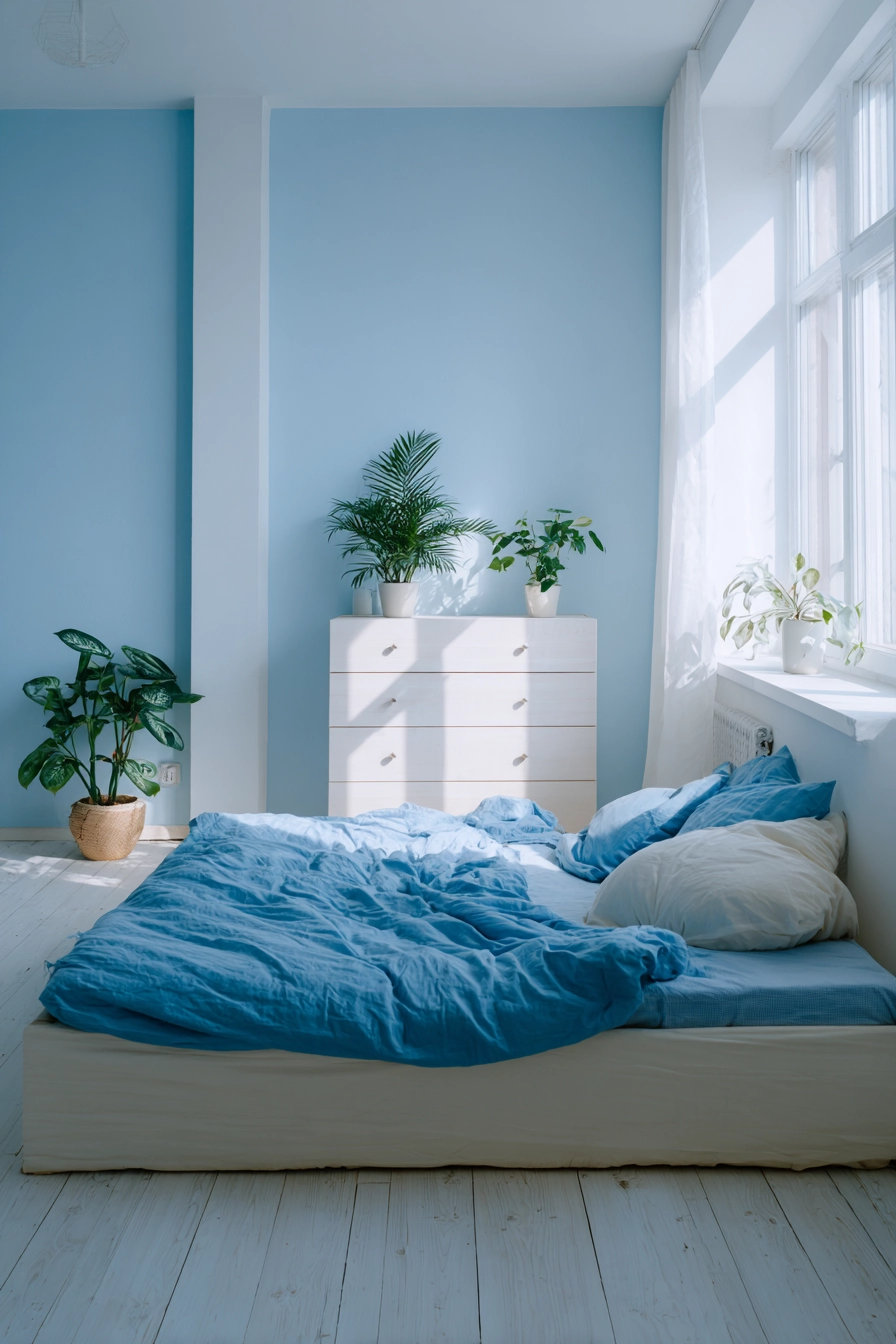 blue and cream bedroom 36