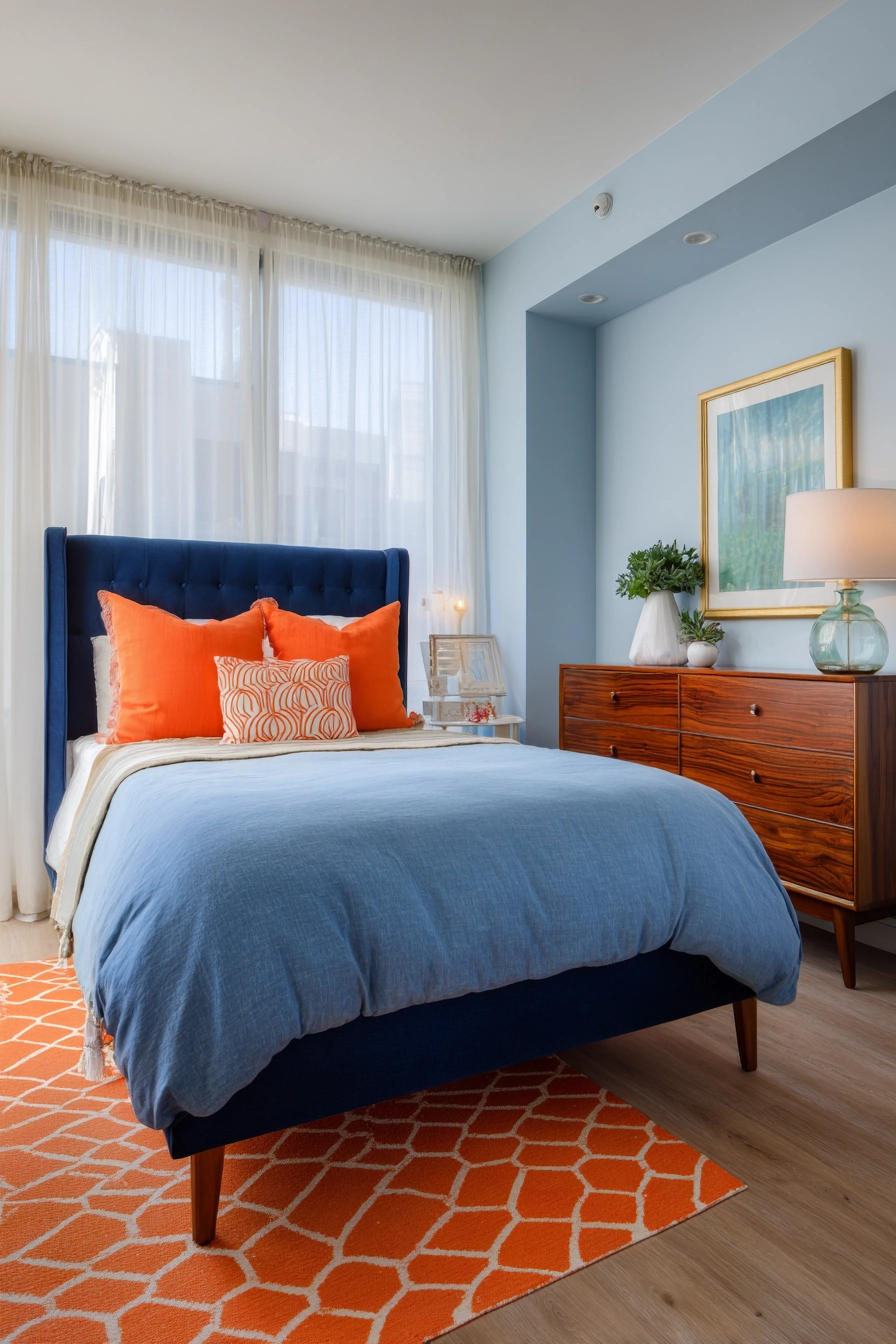 blue and orange bedroom 1