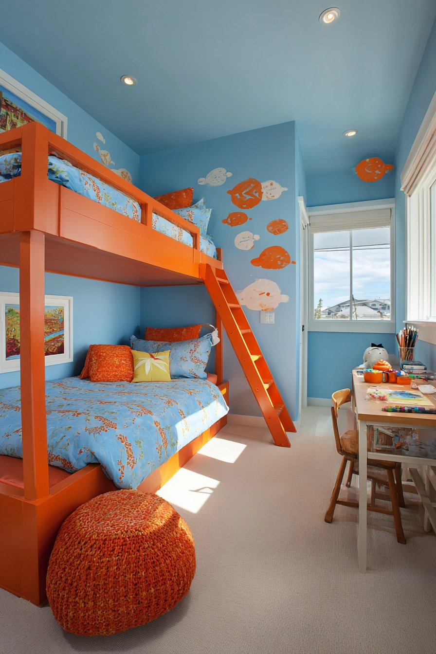 blue and orange bedroom 34