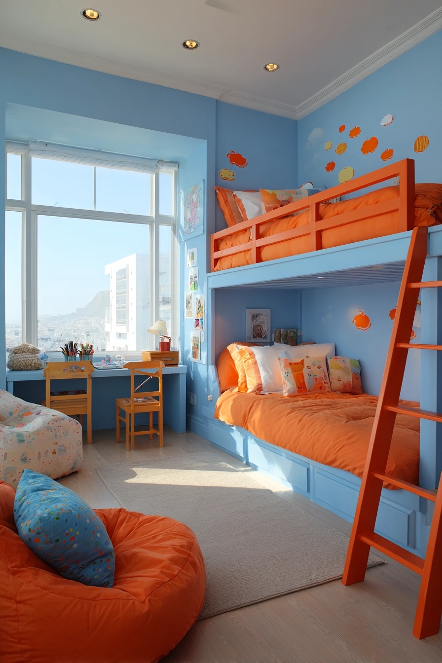 blue and orange bedroom 36
