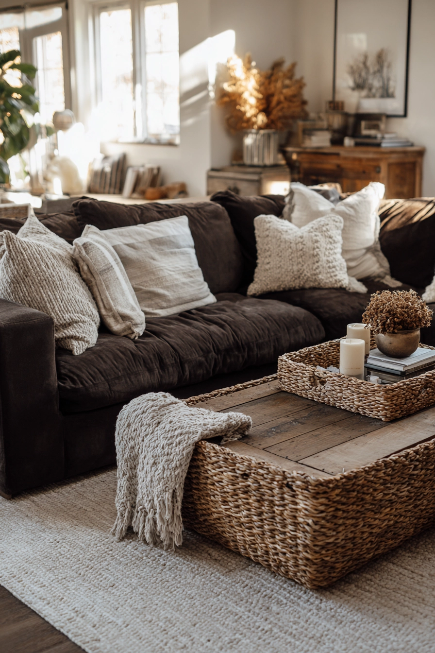 dark brown couch living room ideas 24