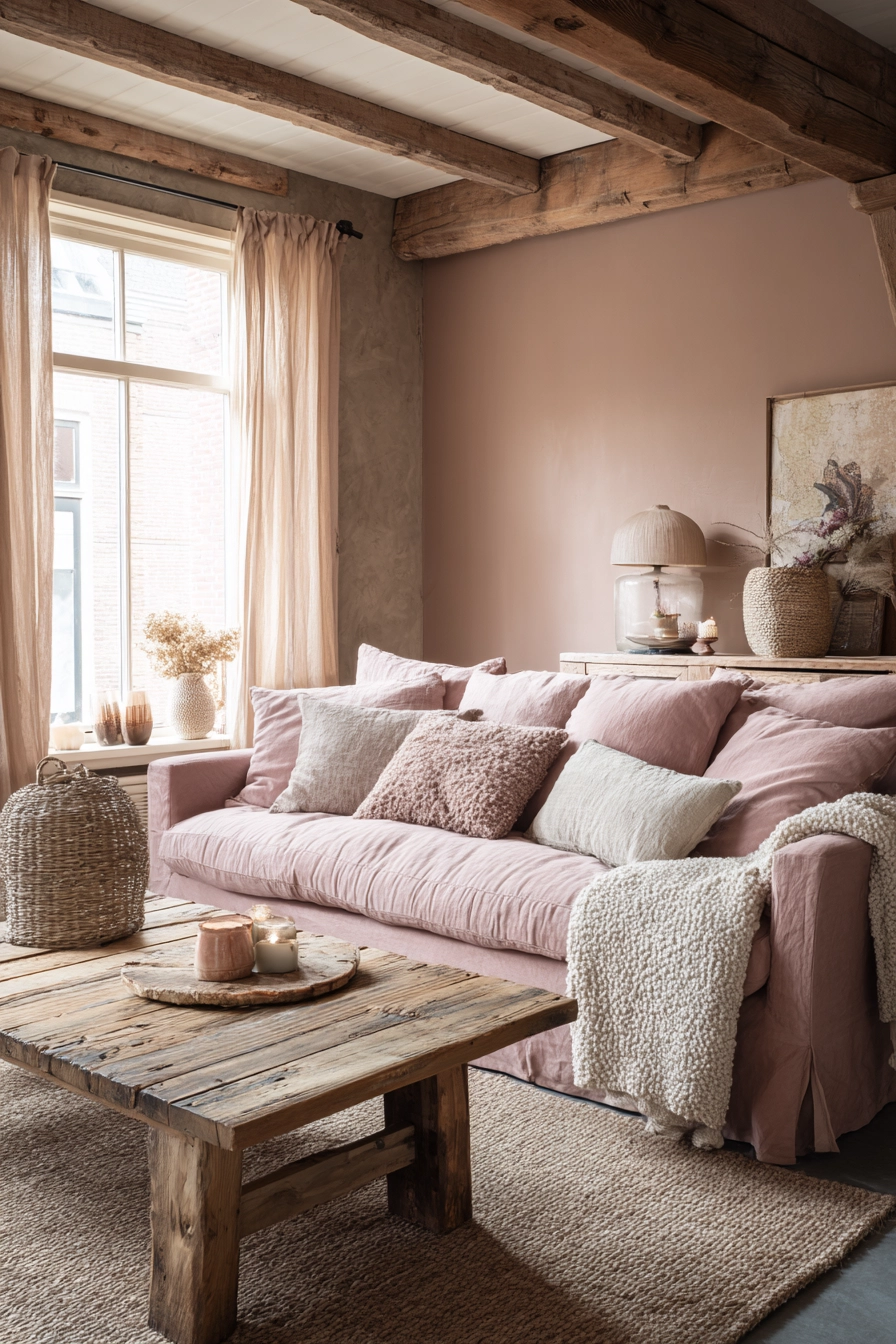 pink living room ideas 34