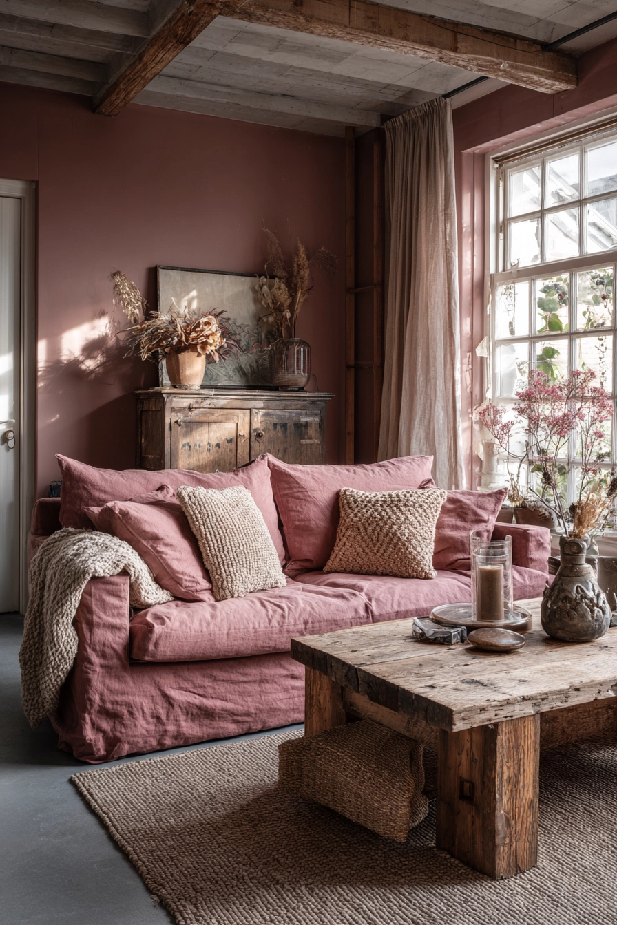 pink living room ideas 36