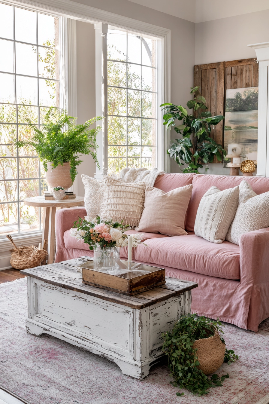 pink living room ideas 38